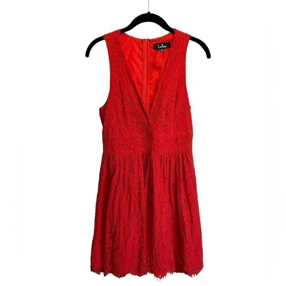 5 for $25🔥Lulus In This Moment Red Lace Sleeveless Skater Dress Size 6 - Picture 1 of 5